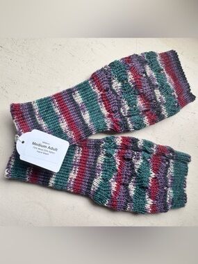 Adult Hand-Knit Striped Fingerless Mittens
